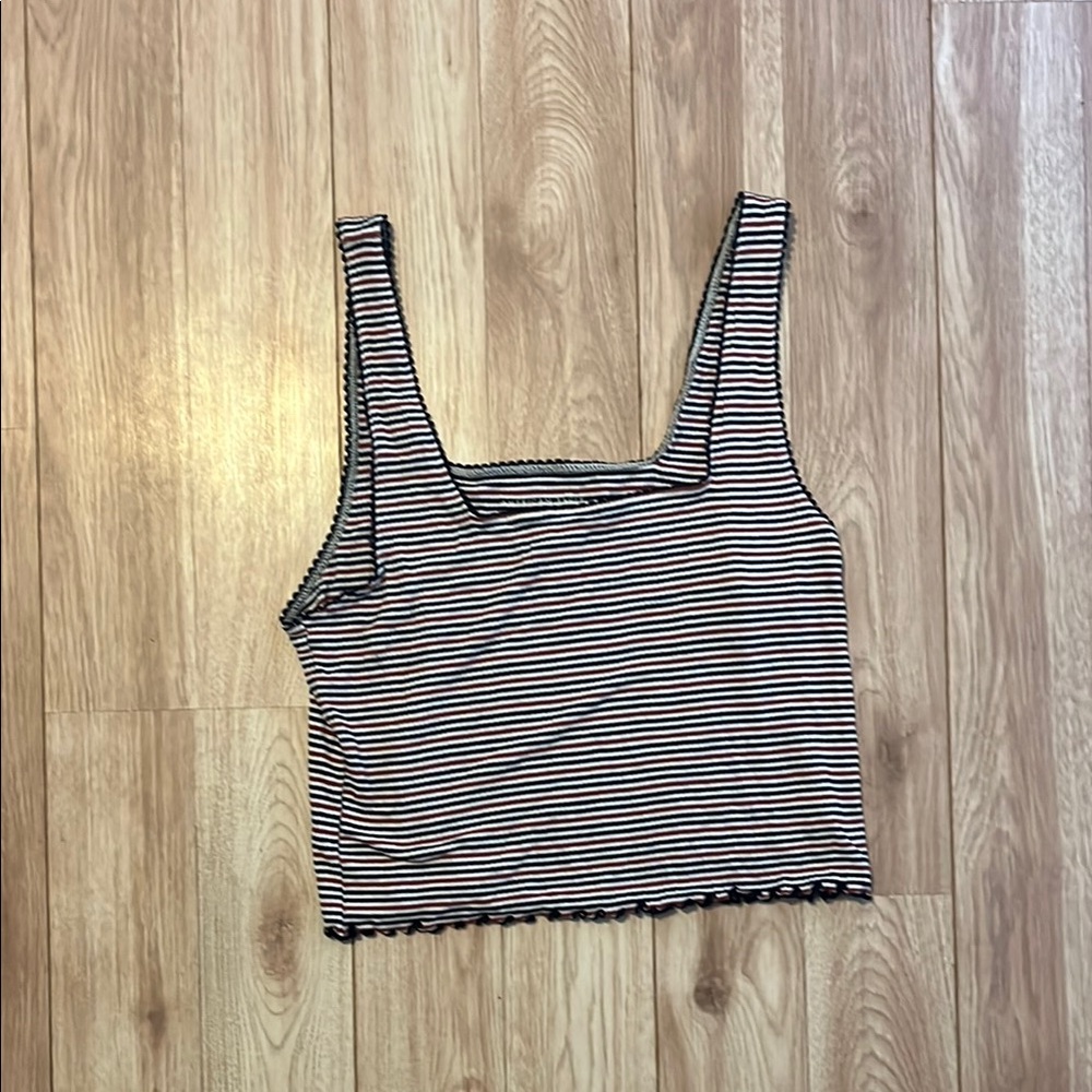 American Eagle Outfitters Black and White Ribbed Crop Tank Top